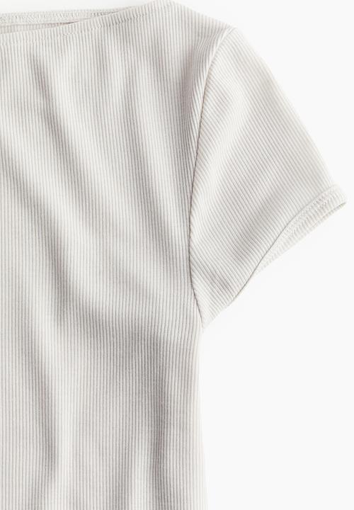 H&M - Sheer ribbed T-shirt - beige