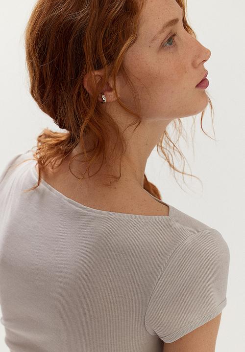H&M - Sheer ribbed T-shirt - beige