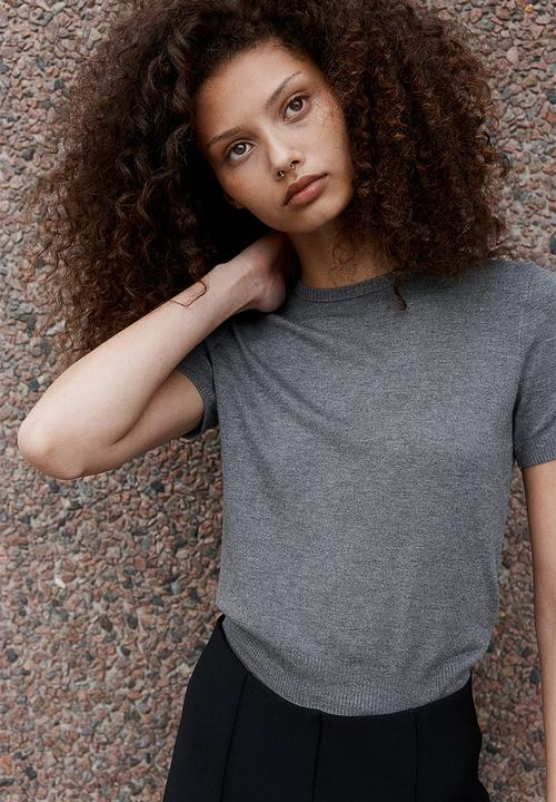 H&M - Fine-knit t-shirt - dark grey marl