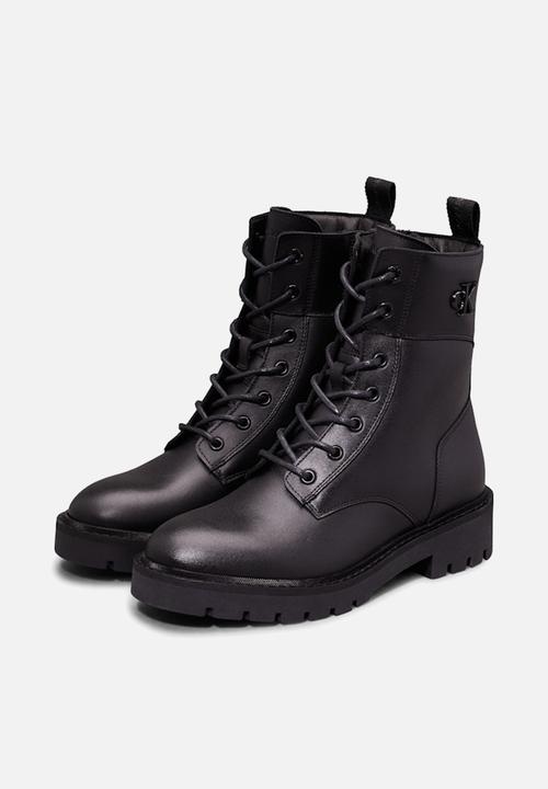 Calvin Klein - Combat leather mid calf boot - triple black