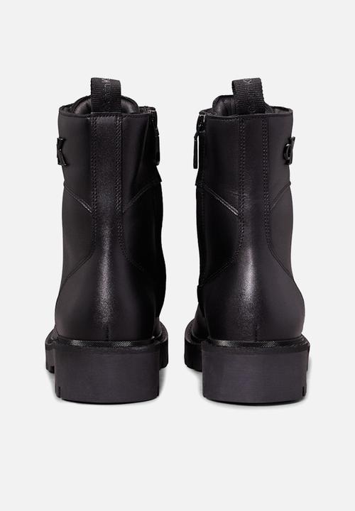 Calvin Klein - Combat leather mid calf boot - triple black