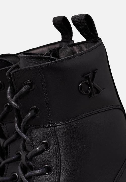 Calvin Klein - Combat leather mid calf boot - triple black