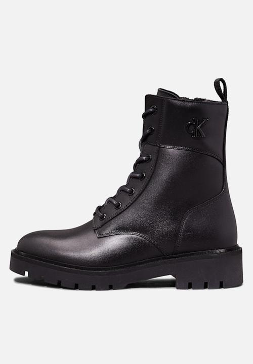 Calvin Klein - Combat leather mid calf boot - triple black