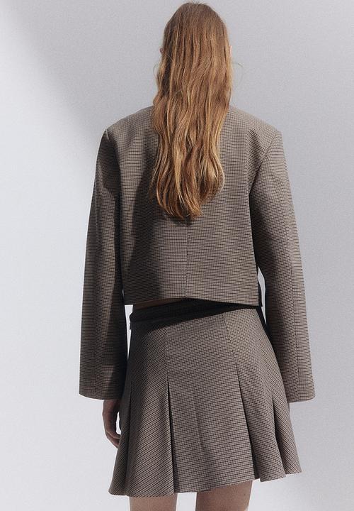 H&M - Pleated mini skirt - beige & checked 