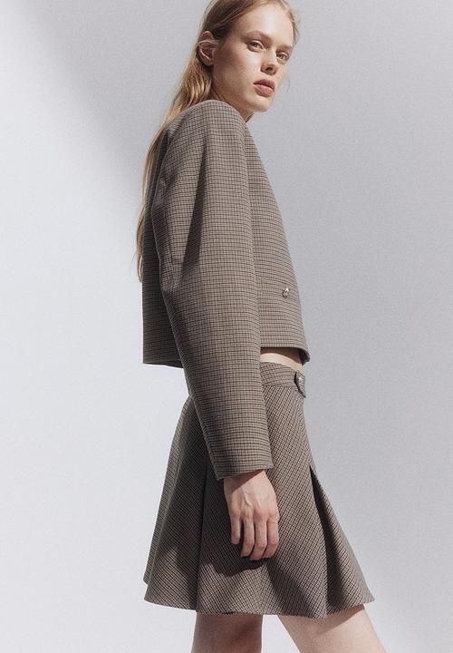 H&M - Pleated mini skirt - beige & checked 