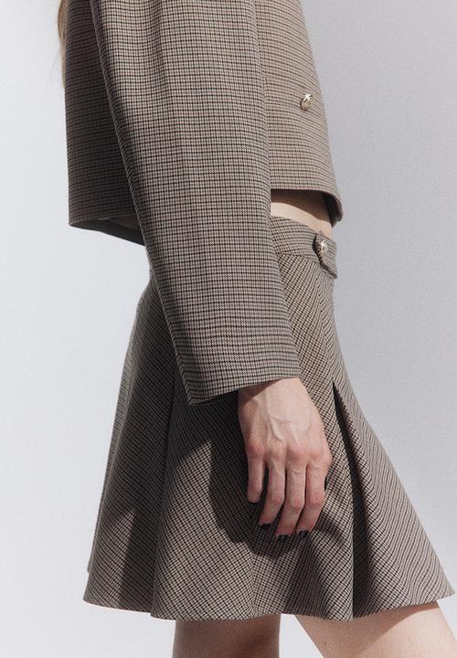 H&M - Pleated mini skirt - beige & checked 