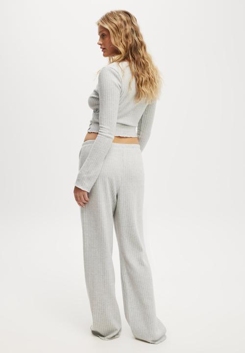 Cotton On - Super Soft Ribbed Straight Leg Pant - Light Grey Marle