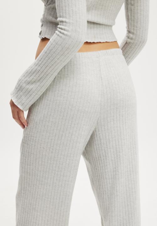 Cotton On - Super Soft Ribbed Straight Leg Pant - Light Grey Marle