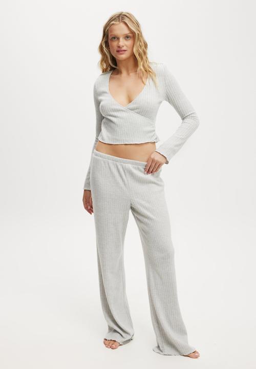 Cotton On - Super Soft Ribbed Wrap Top - Light Grey Marle