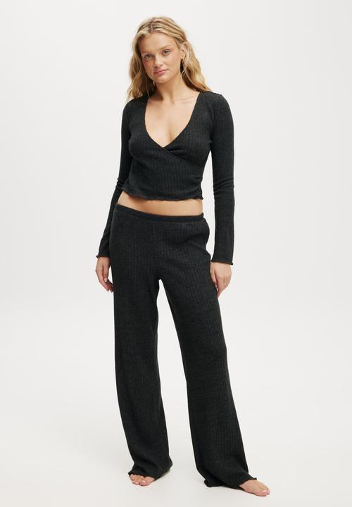 Cotton On - Super Soft Ribbed Wrap Top - Ebony Marle