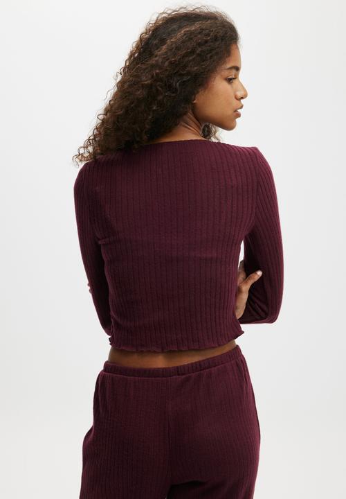 Cotton On - Super Soft Ribbed Wrap Top - Dark Oak