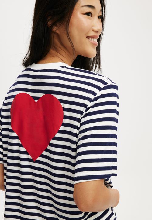Cotton On - So Soft Short Sleeve Jersey Sleep Set - Navy Vision Stripe/Heart