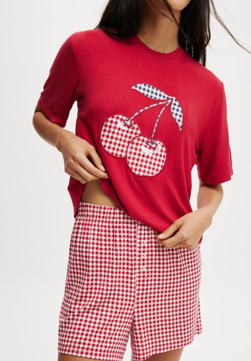 Cotton On - So Soft Short Sleeve Jersey Sleep Set - Warm Cherry/Gingham