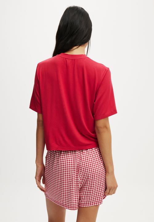 Cotton On - So Soft Short Sleeve Jersey Sleep Set - Warm Cherry/Gingham