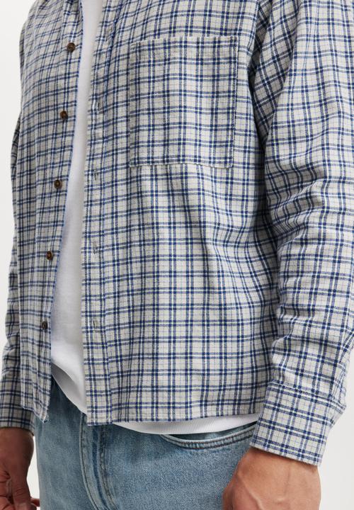 Cotton On - Tribeca Long Sleeve Shirt - Navy Mini Check