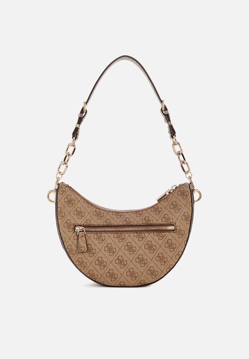 Orlina logo top zip shldr bag - latte logo/brown