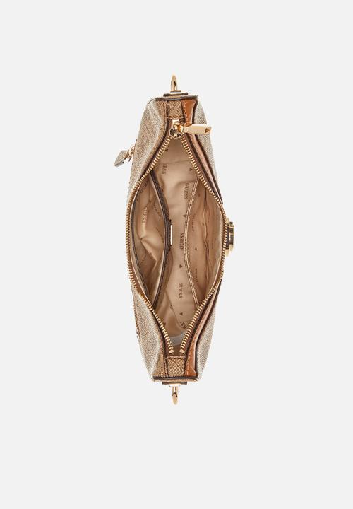 GUESS - Orlina logo top zip shldr bag - latte logo/brown