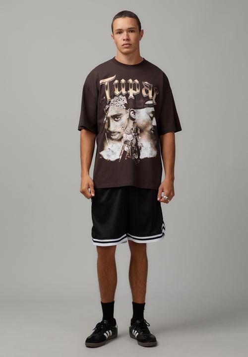 Factorie - Oversized Music Merch T Shirt - Lcn Bra Choc/Tupac Platinum