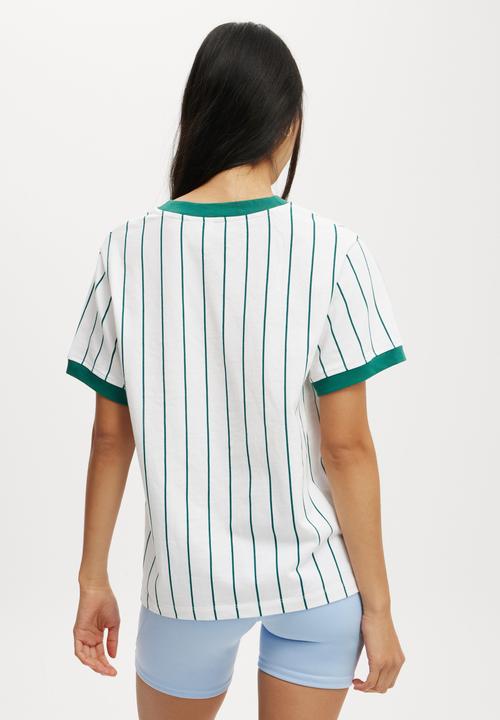 Cotton On - Active V Neck T-Shirt - Alpine Green Stripe / Lcn Miffy