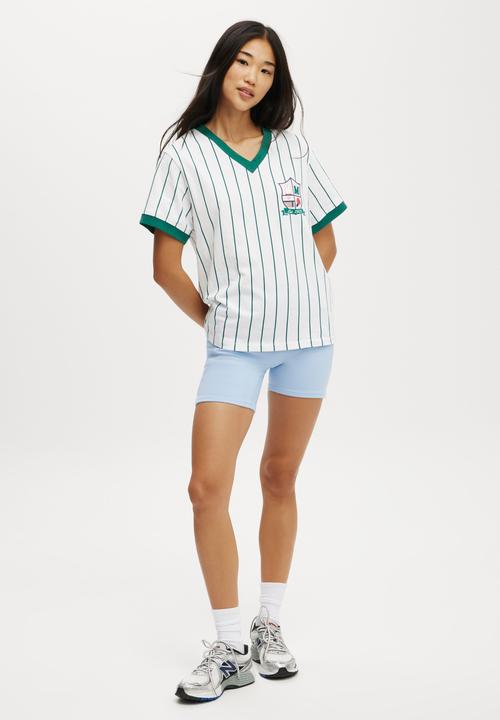 Cotton On - Active V Neck T-Shirt - Alpine Green Stripe / Lcn Miffy