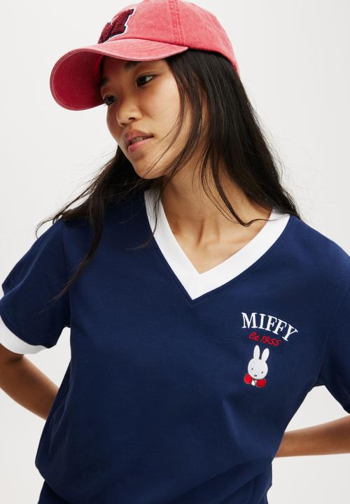 Cotton On - Active V Neck Tshirt - Heritage Blue Stripe / Lcn Miffy