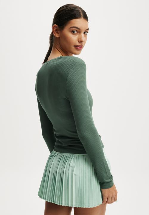 Cotton On - Active Sheer Rib Long Sleeve - Emerald Forest