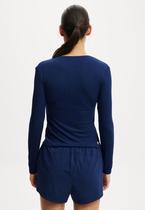 Cotton On - Active Sheer Rib Longsleeve - Heritage Blue