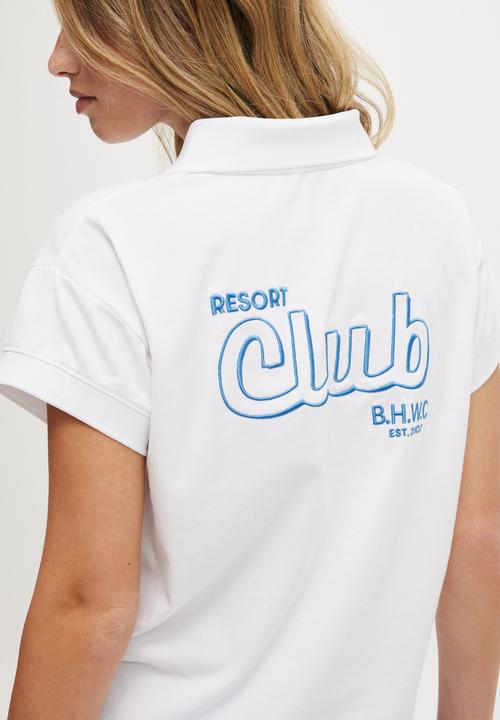 Cotton On - Active Graphic Polo T-Shirt - White / Resort Club