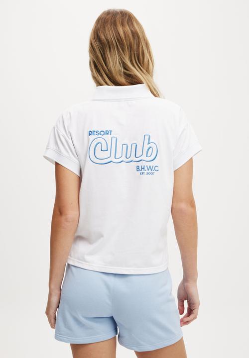Cotton On - Active Graphic Polo T-Shirt - White / Resort Club