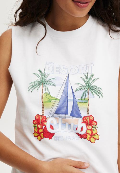 Cotton On - Active Graphic Crew Tank - White/Resort Club
