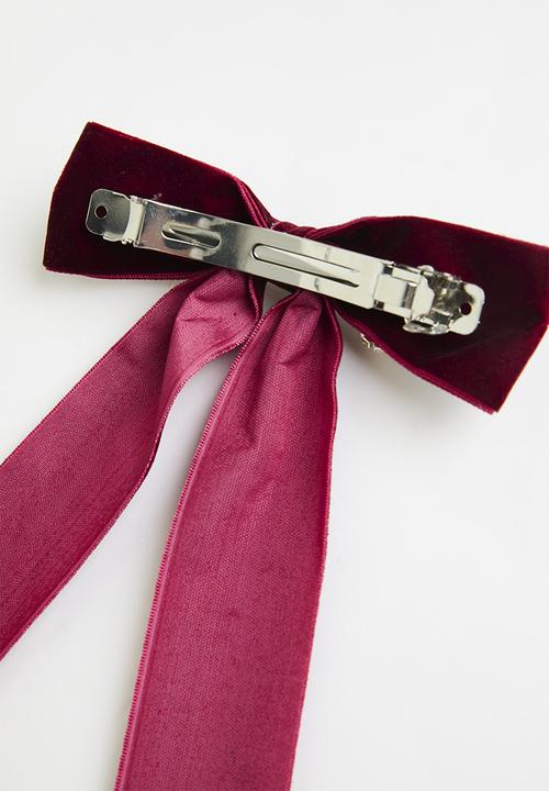 Rubi - Tilly Hair Bow berry velvet diamante
