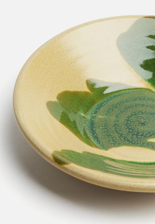 H&M - Glazed terracotta serving bowl - yellow patterned