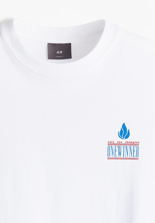 H&M - Loose fit printed T-shirt - white/one winner 
