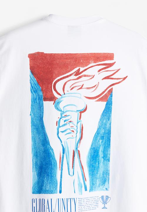 H&M - Loose fit printed T-shirt - white/one winner 