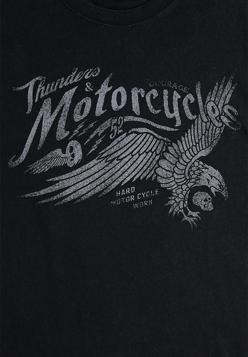 H&M - Loose fit vintage-look printed T-shirt - black motorcycles