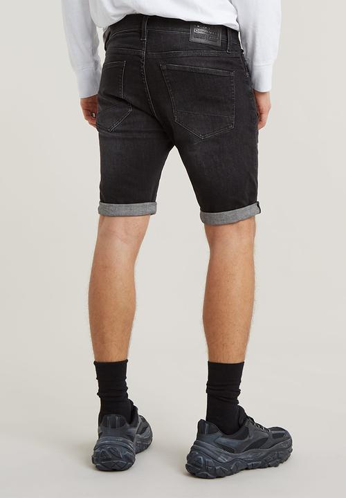G-STAR - 3301 Slim Short Elto black superstretch - medium aged grey