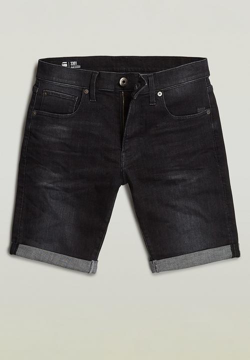 G-STAR - 3301 Slim Short Elto black superstretch - medium aged grey