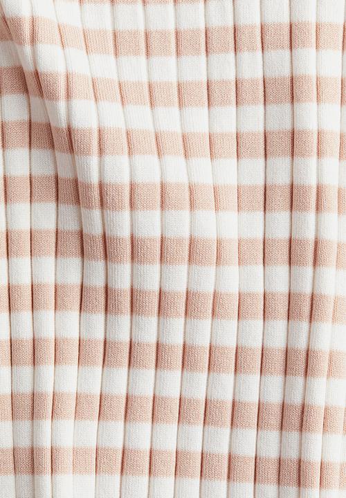 H&M - Rib-knit top - pink & white checked