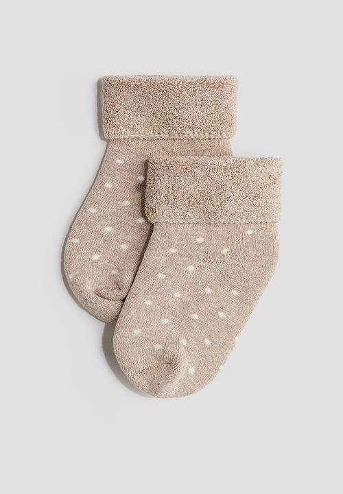 H&M - 2-pack terry socks - beige/teddy bear 