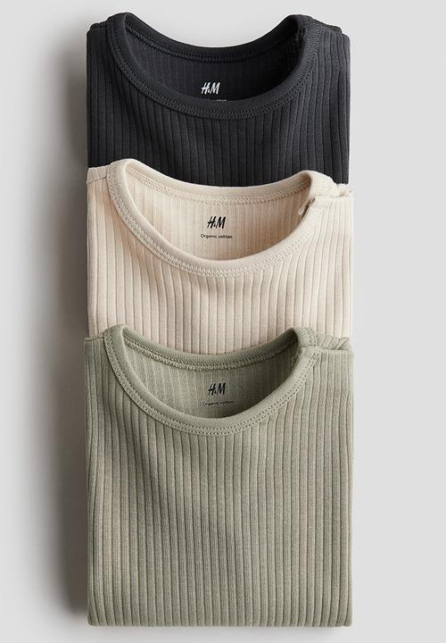 H&M - 3-pack ribbed bodysuits - dark grey/khaki green