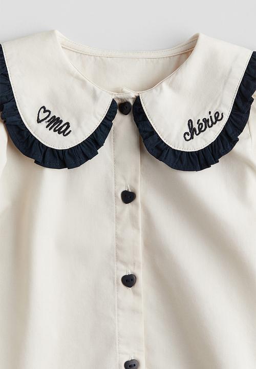 H&M - Peter pan-collared cotton blouse -  cream/ma chérie 