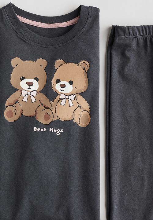 H&M - Printed cotton pyjamas - dark grey/bear hugs