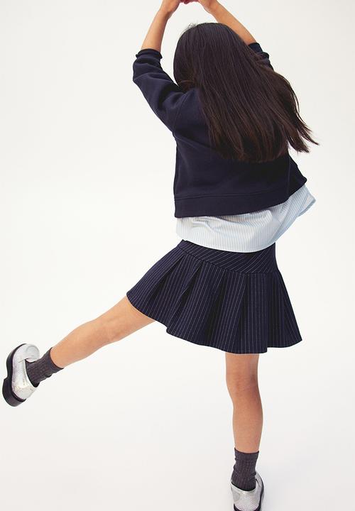H&M - Pleated skirt - navy blue/pinstriped