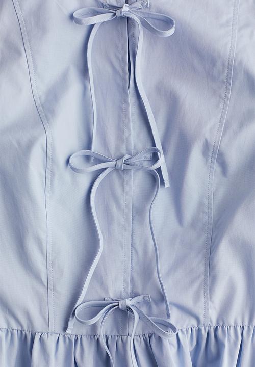 H&M - Tie-detail puff-sleeved dress - light blue