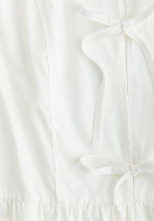 H&M - Tie-detail puff-sleeved dress - cream