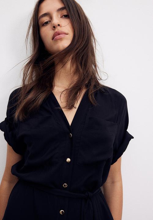 H&M - Tie-belt shirt dress - black