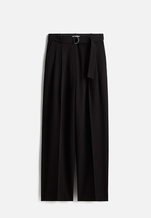 H&M - Wide belted trousers - black