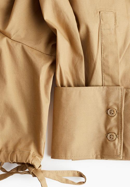 H&M - Cropped drawstring-detail shirt - dark beige