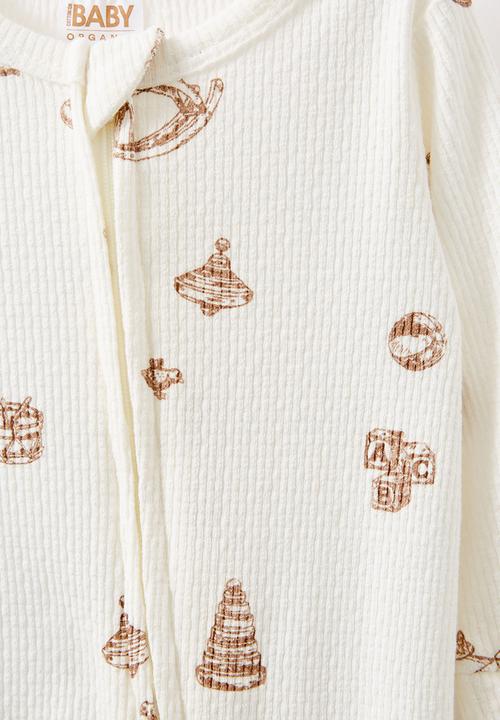 Cotton On - Organic pointelle zip romper - milk/vintage toys
