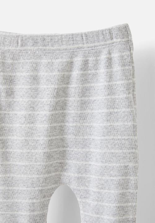 Cotton On - Organic pointelle footed legging - cloud marle/milk stripe